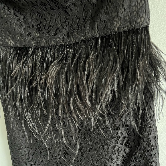 BEBE Lace Strapless Feather Waistline Strapless Cocktail Mini Dress Size 0 Black - Picture 4 of 8